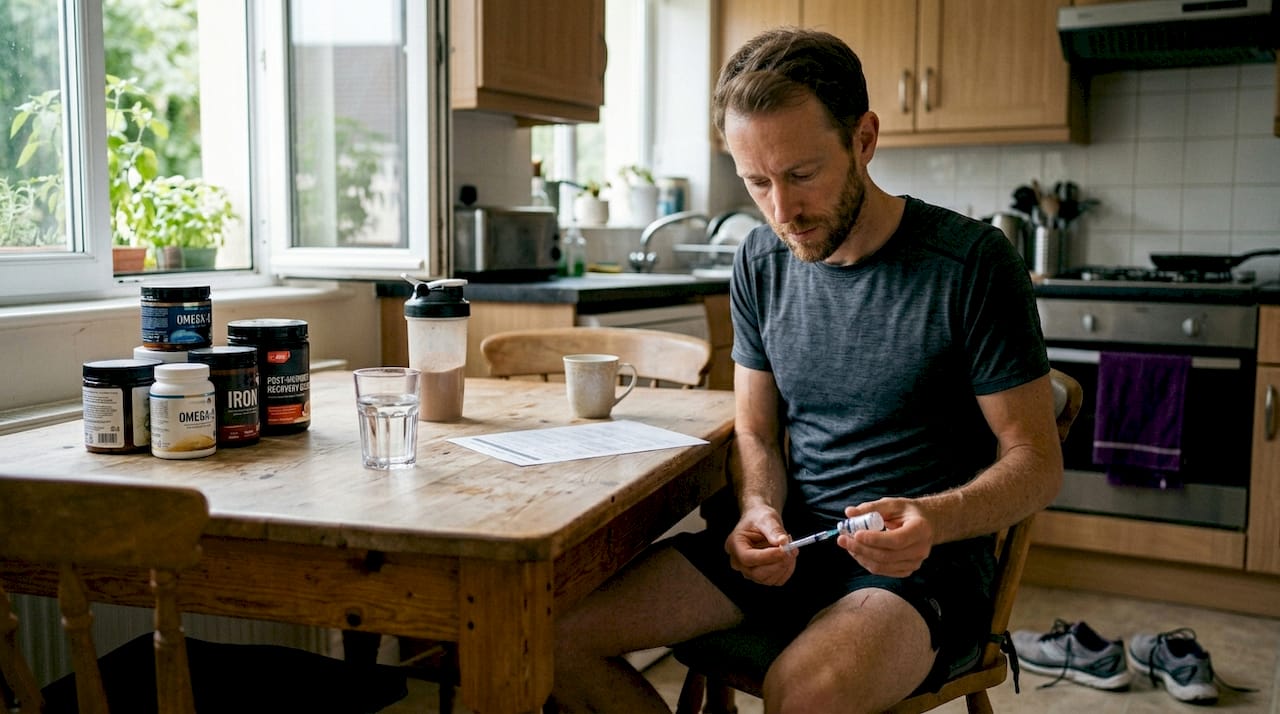 Athlete using peptides at kitchen table